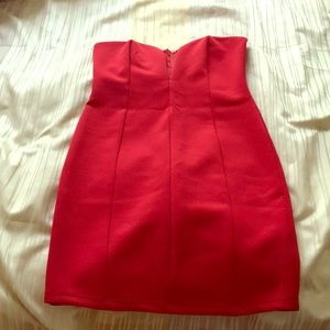 Red strapless dress